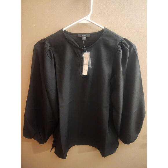 J. Crew Keyhole Puff Sleeve Drapey Crepe Blouse Top Black Size XXSP Petite NWT - Picture 2 of 4